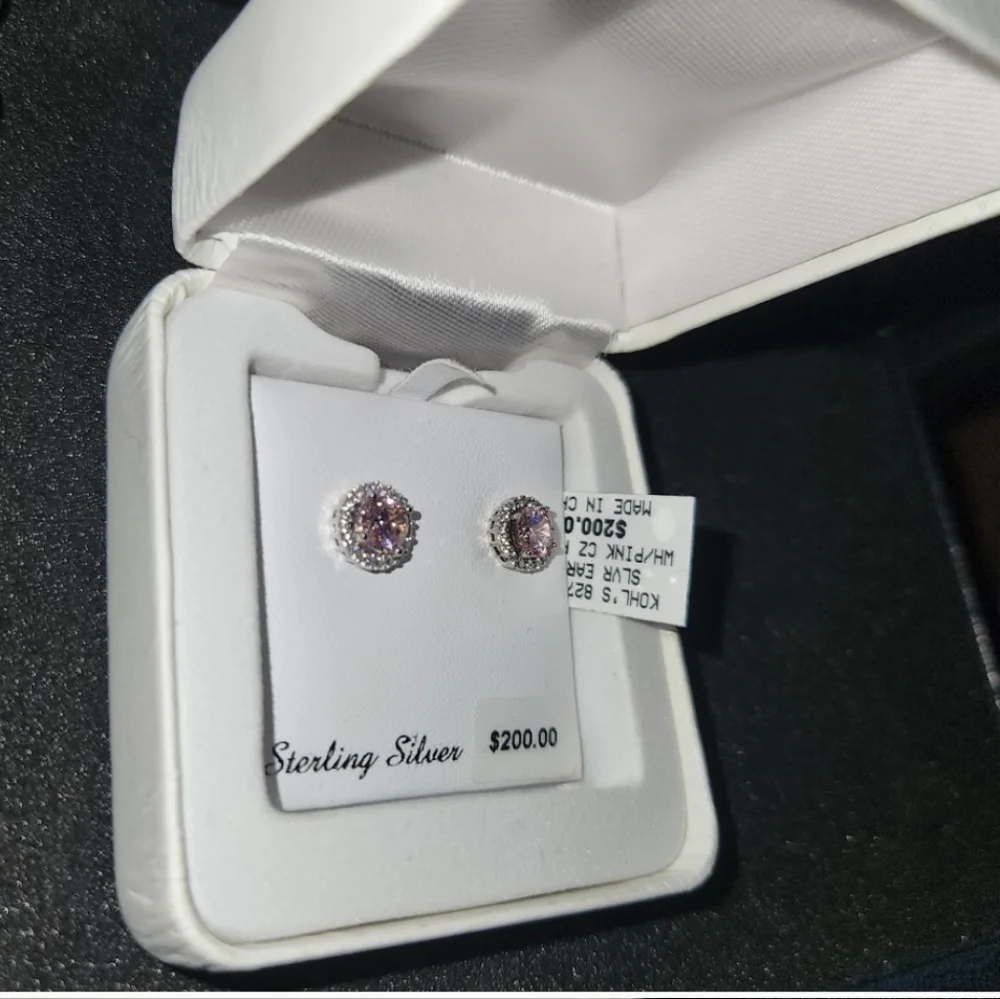 NWT Beautiful pink sparkly frame sterling silver earrings - Picture 6 of 8